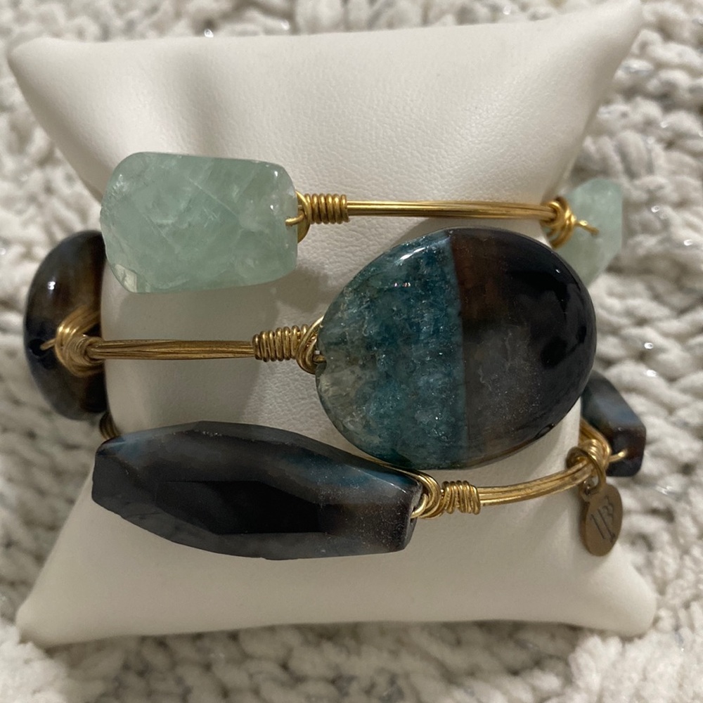 Bourbon & Boweties Bangle Set of 3, Aqua Stones